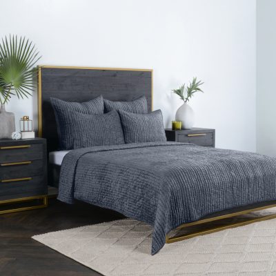Bari Velvet Sea Fog 3 Piece Queen Quilt Set
