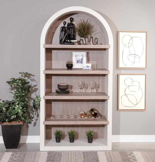 Logan Arched Bookcase Marble White/ Oak Grove